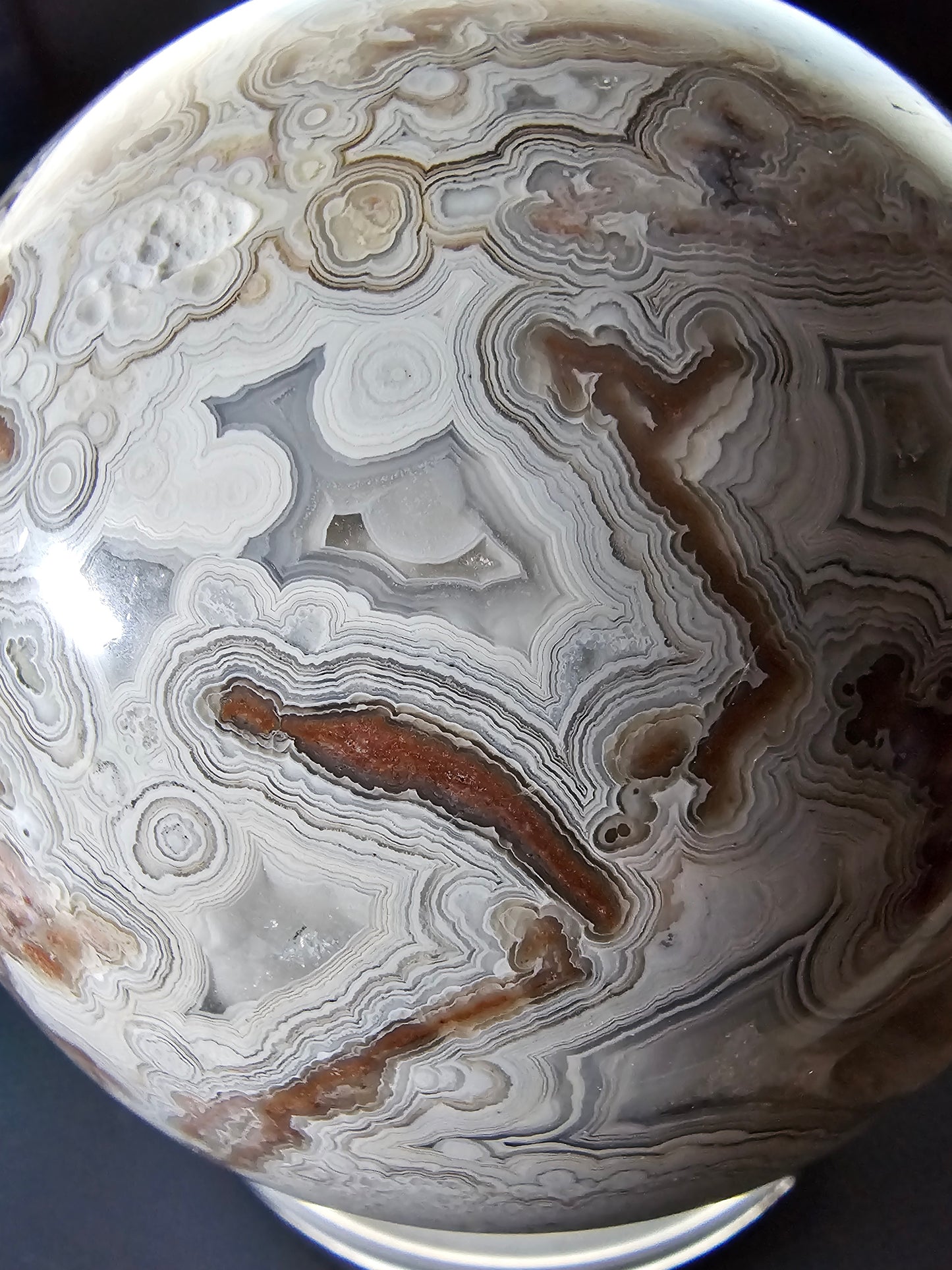 Smiling Crazy Lace Agate Sphere w/ Heart-Shaped Druzy Pocket