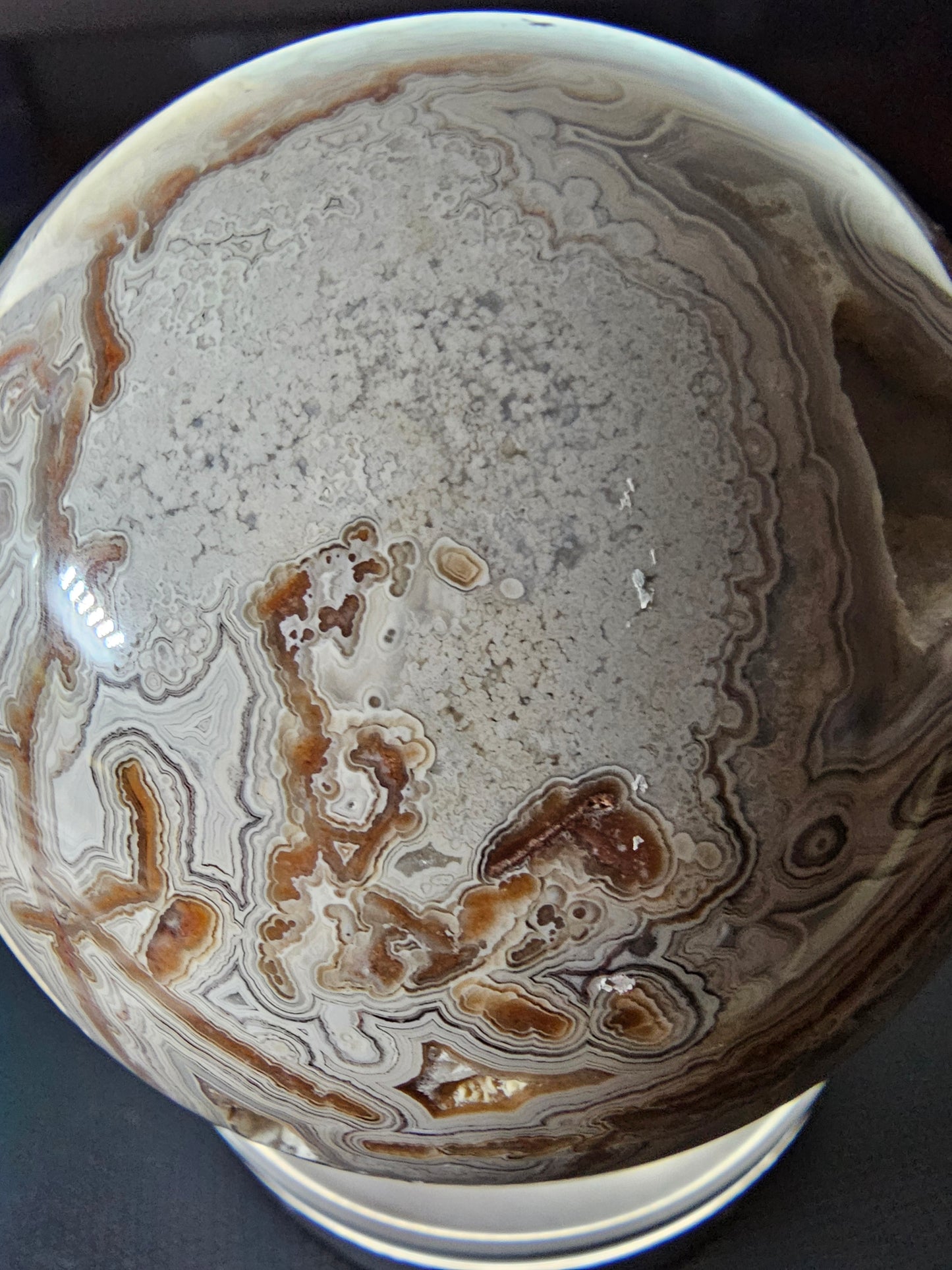 Smiling Crazy Lace Agate Sphere w/ Heart-Shaped Druzy Pocket