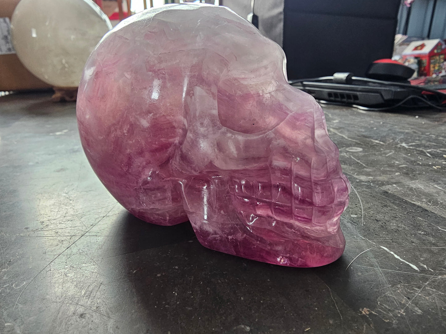 4.8" Rainbow Fluorite Skull w/ Rainbows
