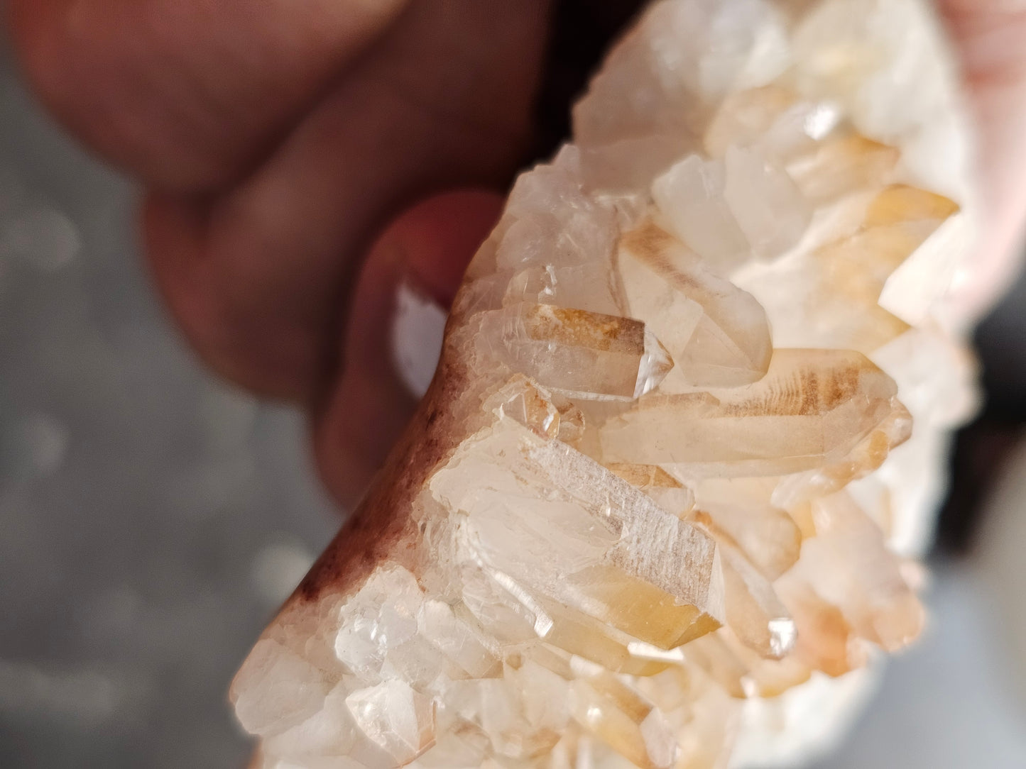 Quartz Cluster w Golden Healer Skull Carving on Matrix