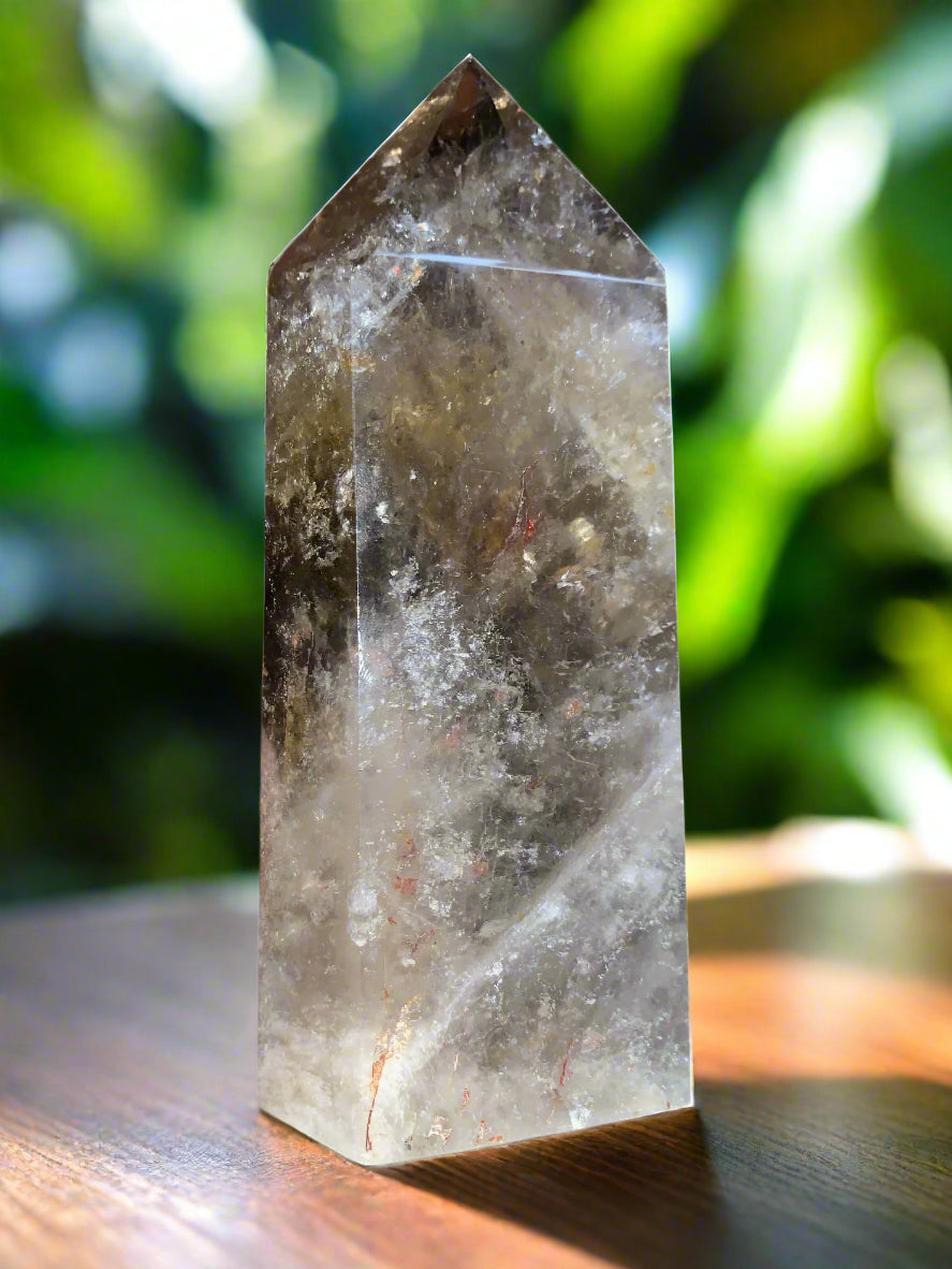 7.5" Smoky Quartz Hematoid Obelisk w/ Rainbows Everywhere