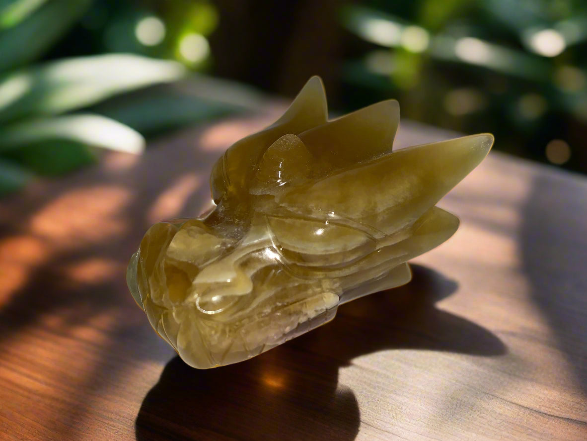 "Radiance" Leandro de Souza Golden Fluorite Dragon Skull w/ Rainbows