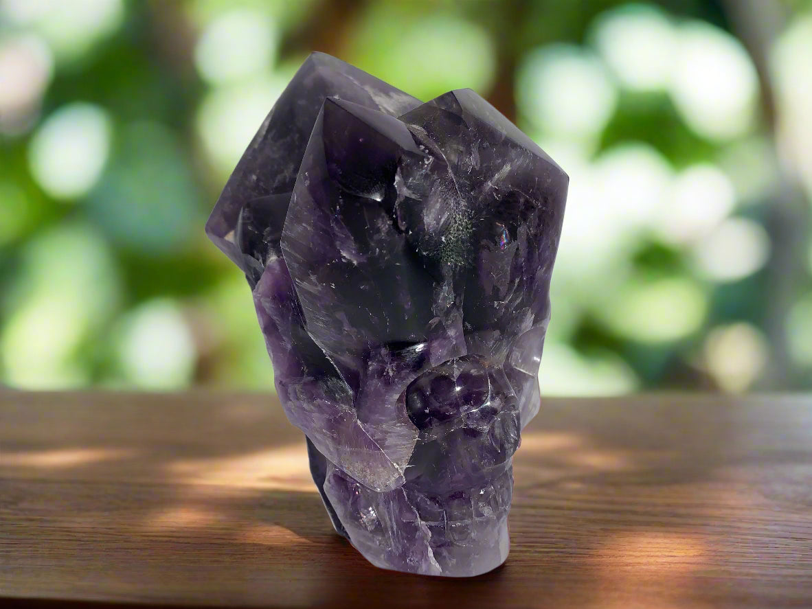 6.75" Alpine Amethyst Double Generator Skull w/ Rainbows