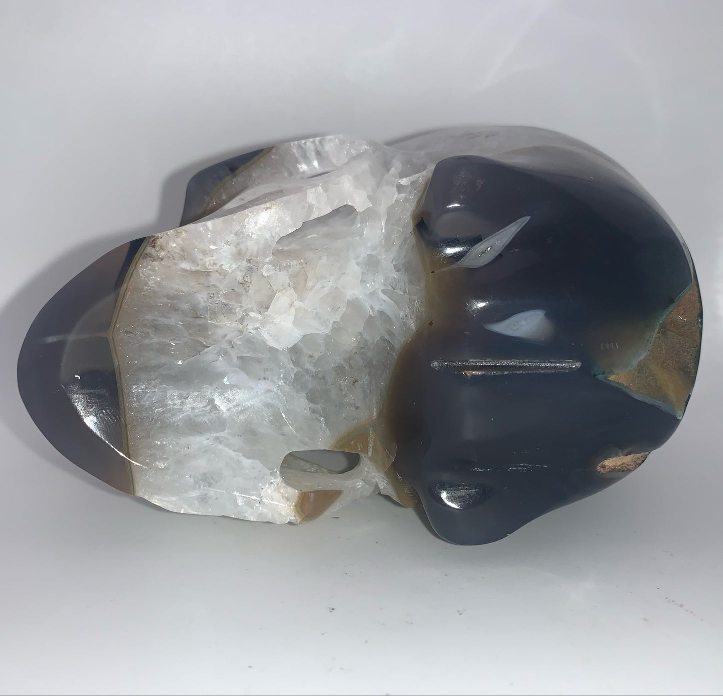 5.4" Agate and Quartz Geode Skull w/ Rainbows