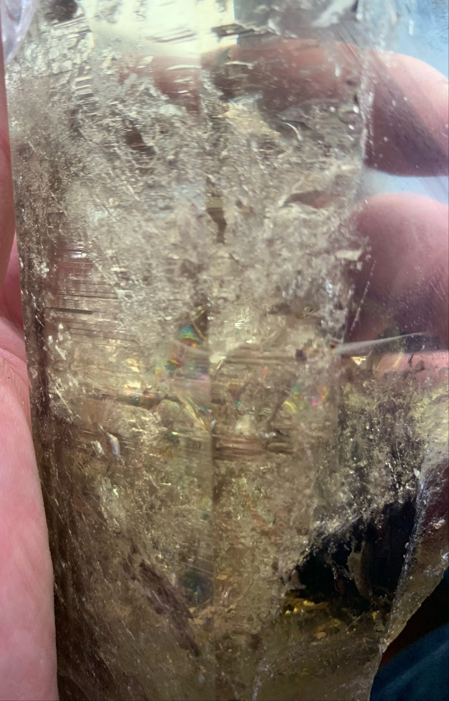 8.125" Smoky Citrine Time Keeper Generator Obelisk w/ LOTS OF RAINBOWS