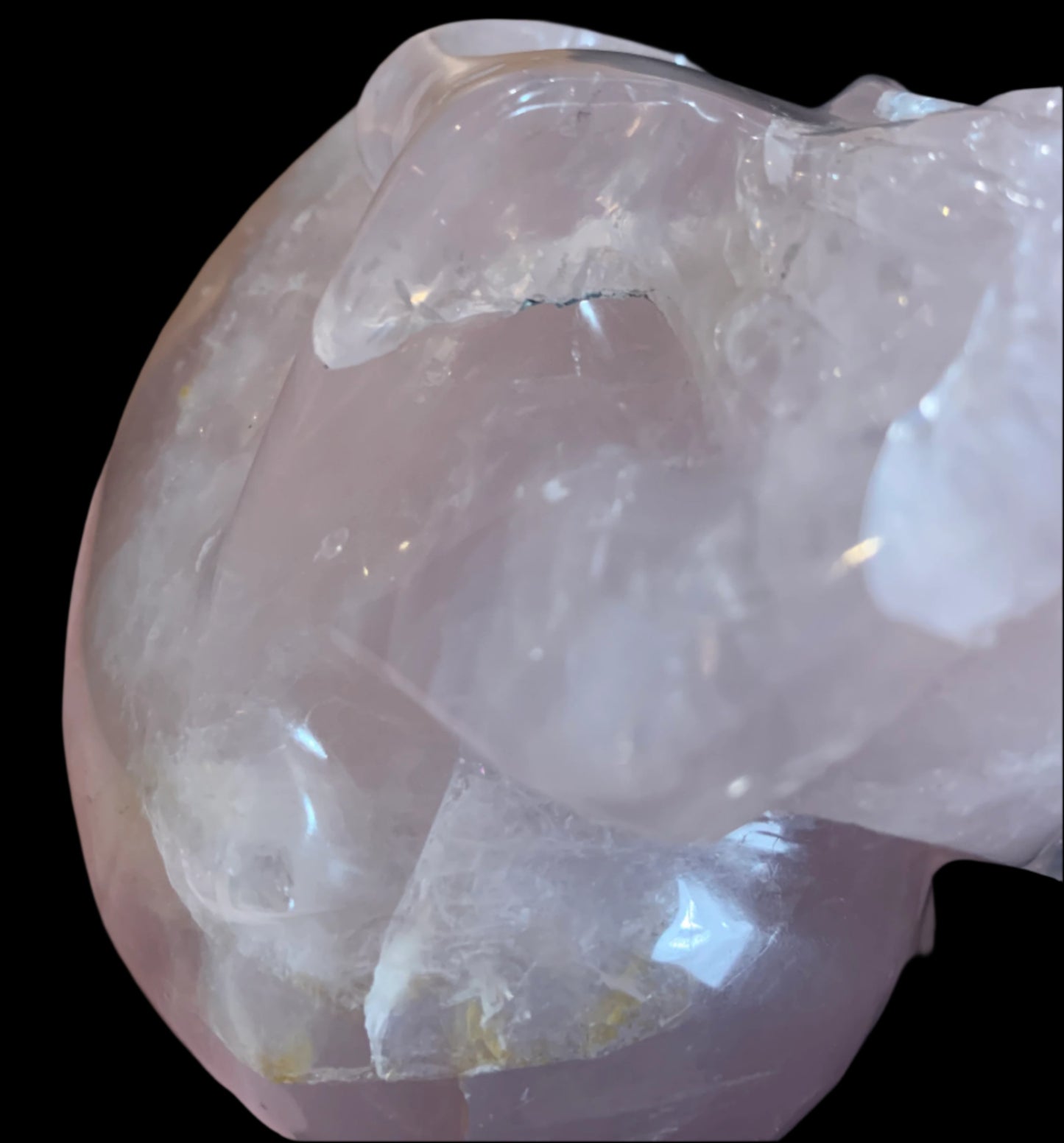 5.3" Self Healed Rose Quartz Skull w/ Rainbows