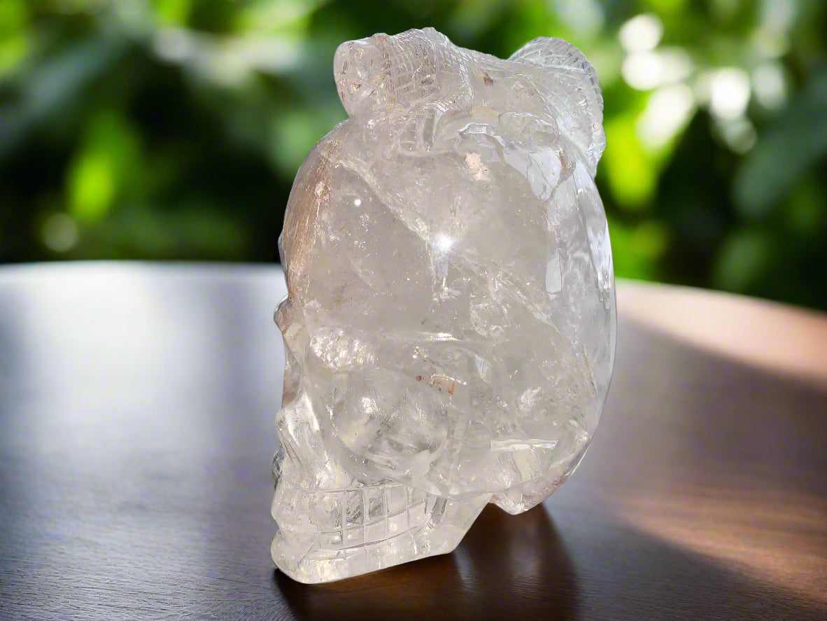 6.75" Copper Rutilated Quartz Lizard Skull w/ Rainbows