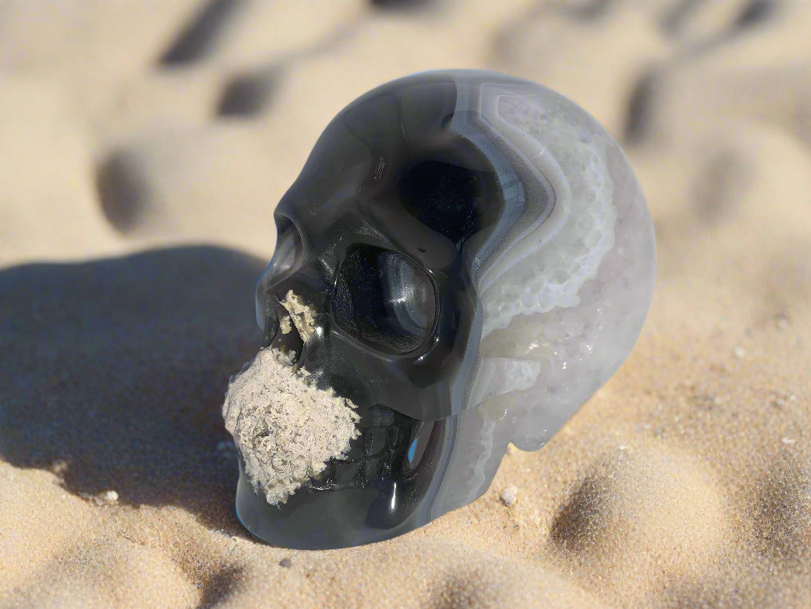 5.4" Agate, Quartz & Seraphinite Skull