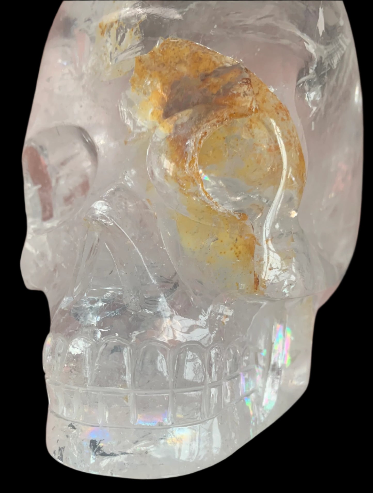 5" Himalayan Quartz Golden Healer Skull w/ Rainbows