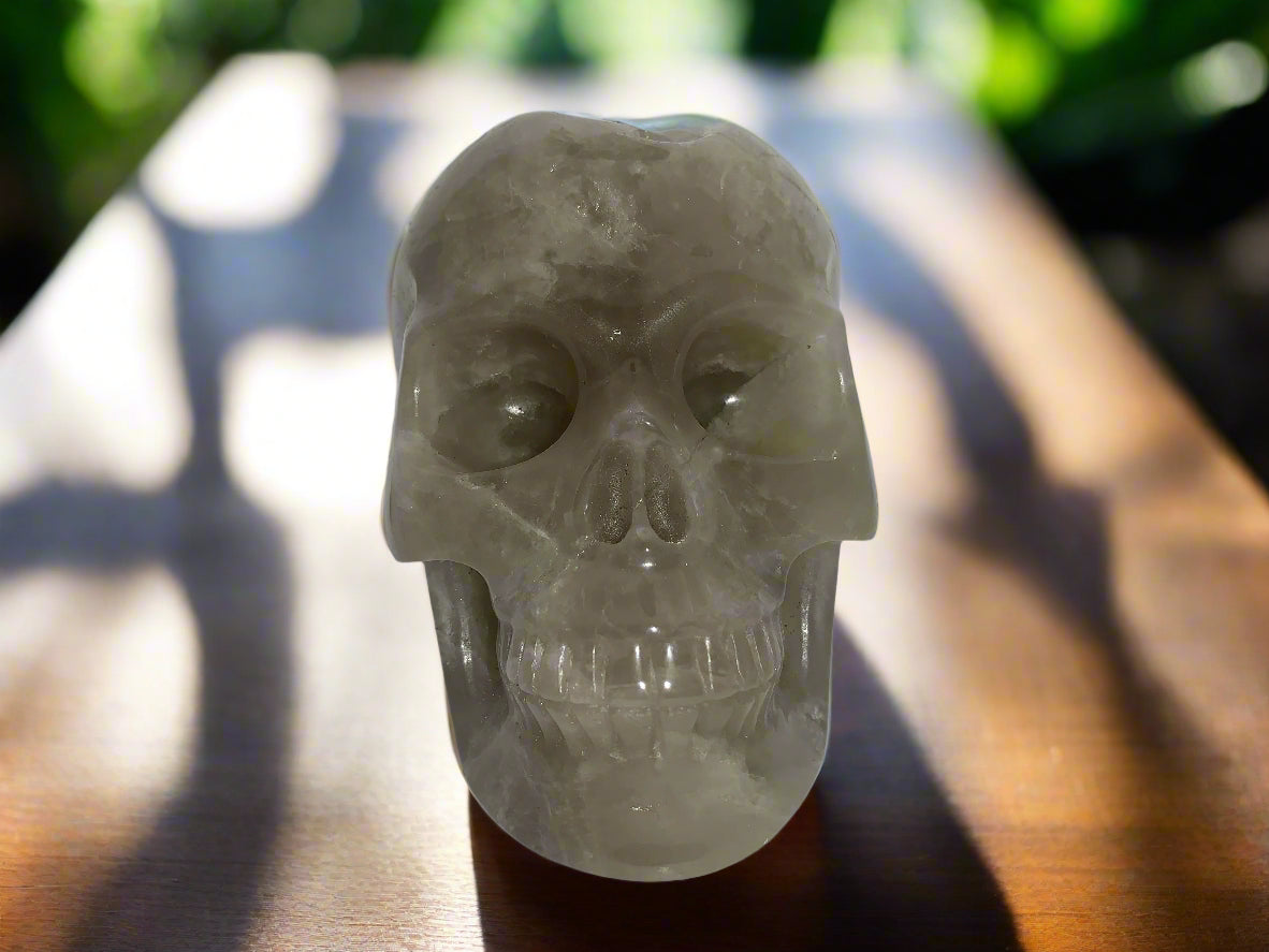 5.4" Citrine & Tourmaline Skull w/ Rainbows