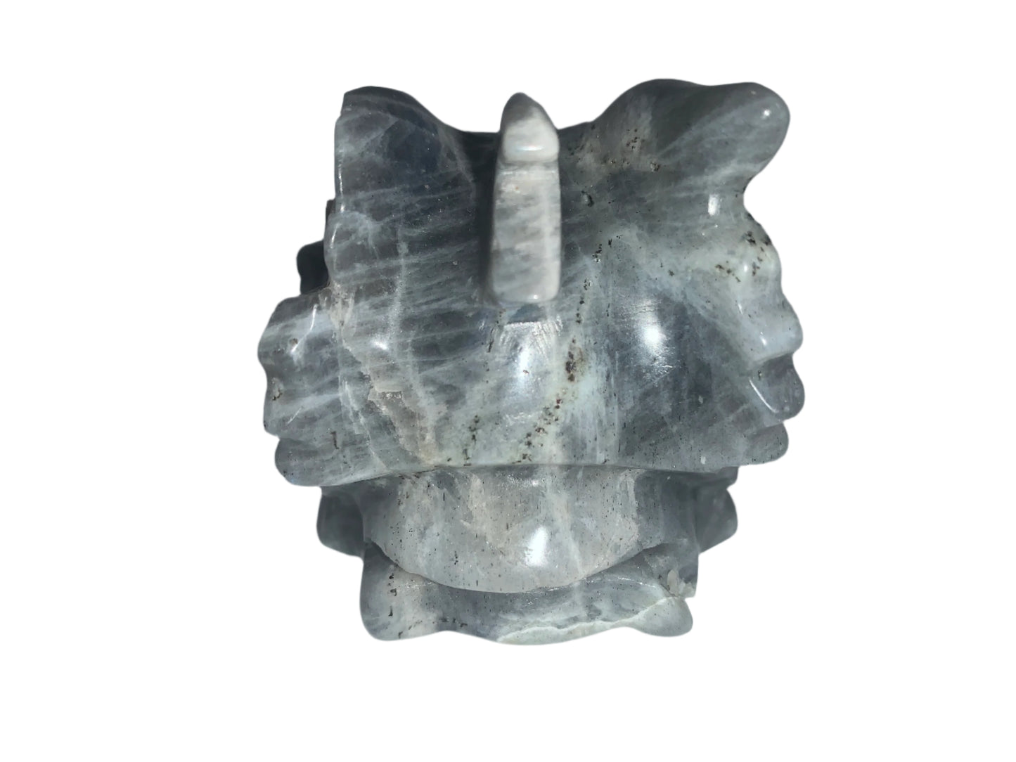 4.1" Labradorite Dragon Skull w/ Orange Chatoyancy & Tiger Eye Eyes