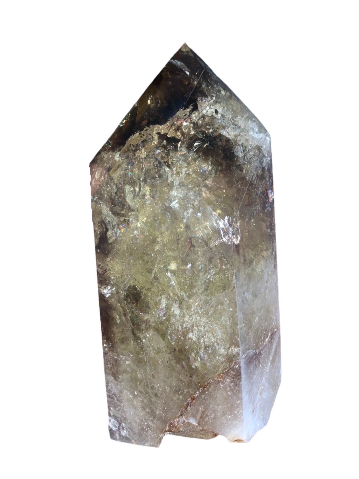 6.2" Smoky Citrine Channeler & Code Keeper Quartz Point w/ Rainbows