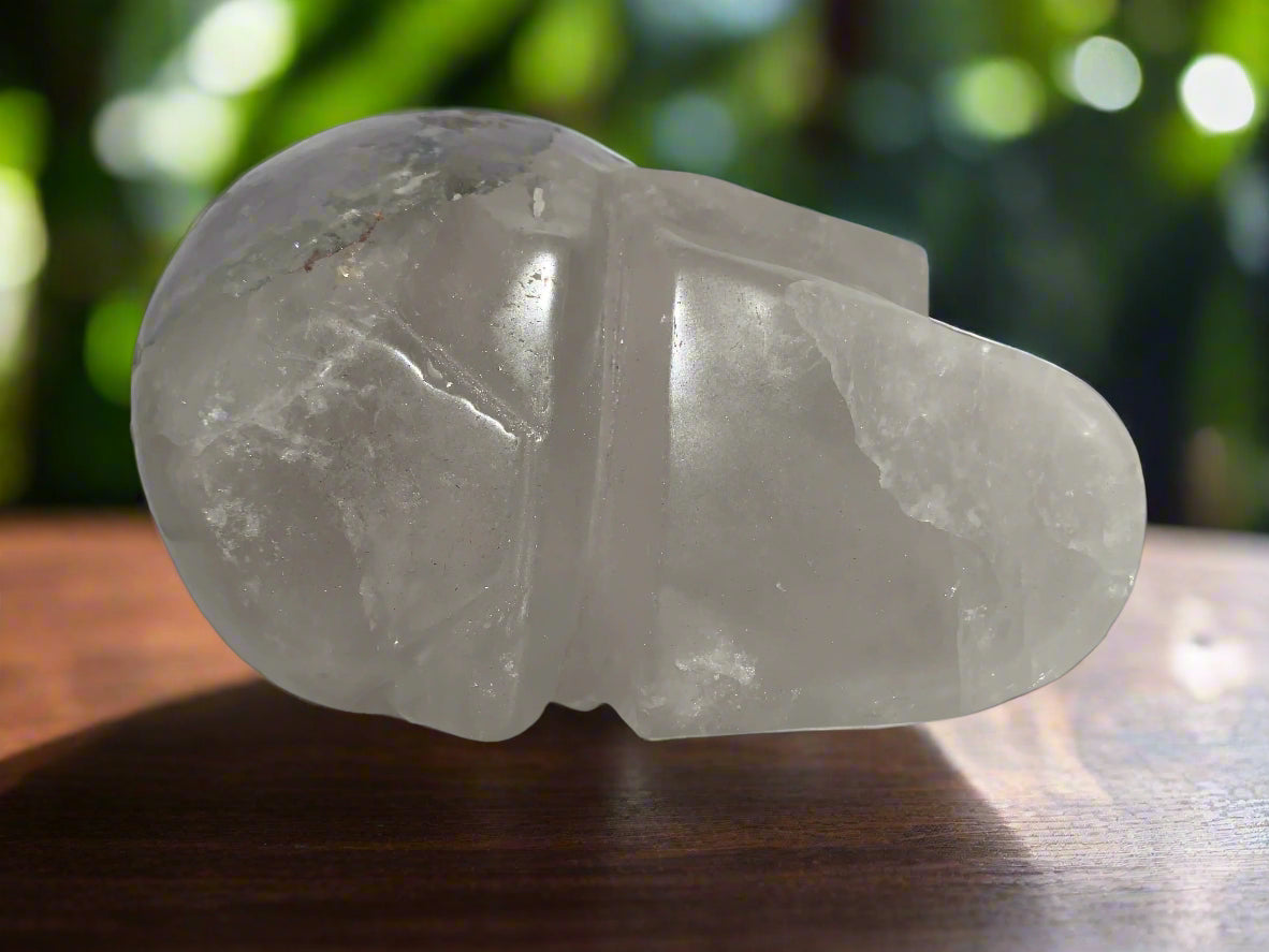6.3" Quartz, Green Tourmaline & Chlorite Skull w/ Rainbows