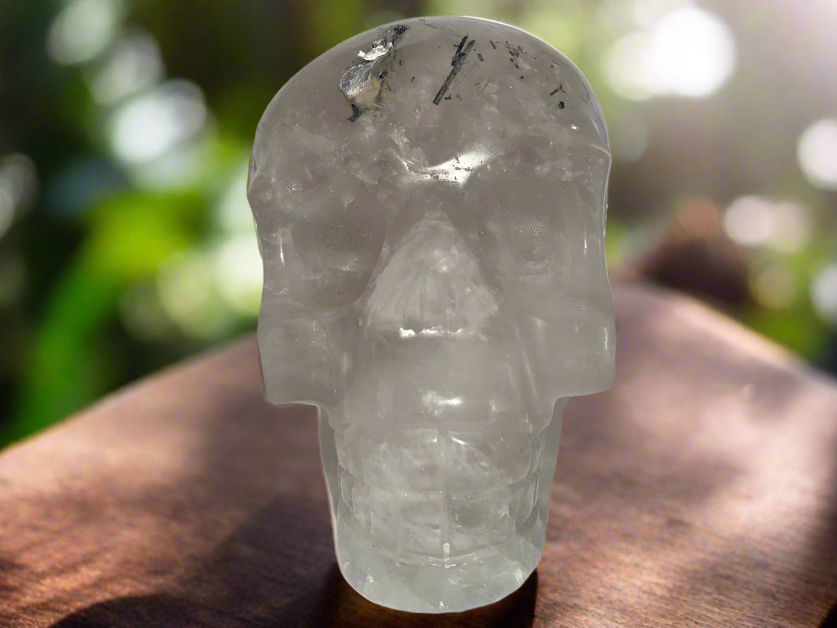 6.3" Quartz, Green Tourmaline & Chlorite Skull w/ Rainbows