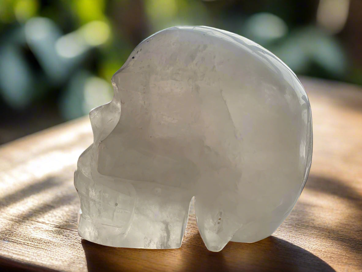6.3" Quartz, Green Tourmaline & Chlorite Skull w/ Rainbows