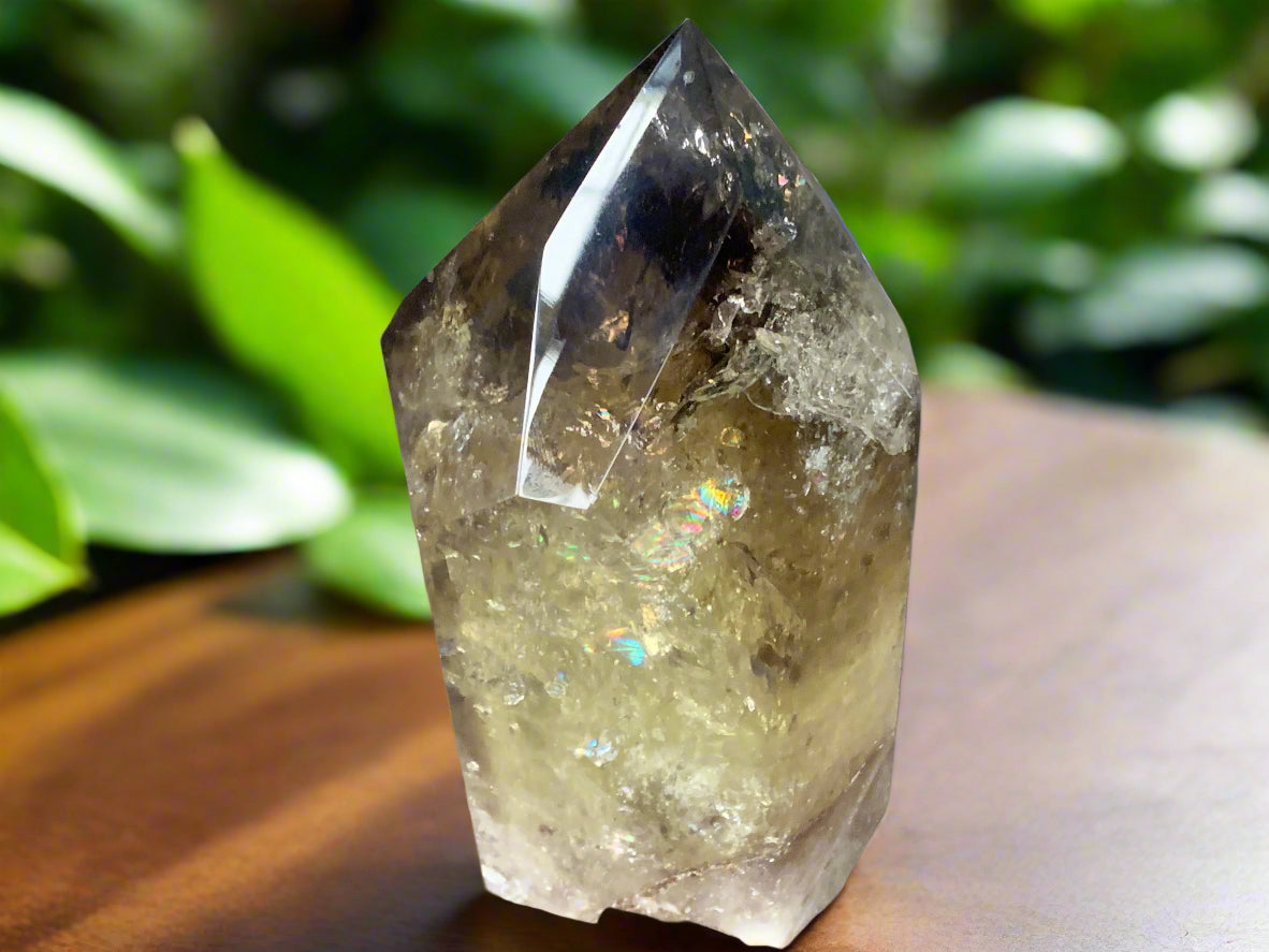 6.2" Smoky Citrine Channeler & Code Keeper Quartz Point w/ Rainbows
