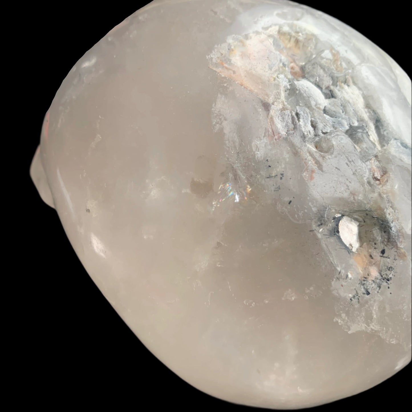 6.3" Quartz, Green Tourmaline & Chlorite Skull w/ Rainbows