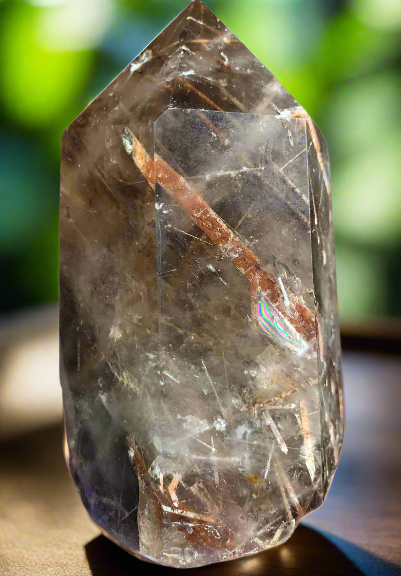 5.6" Rutilated Morion Quartz Point w/ Rainbows