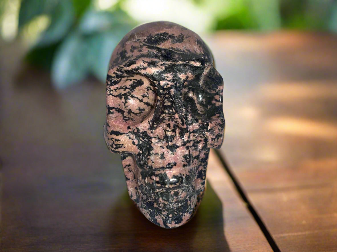 4.5" Peach Blossom Rhodonite Skull