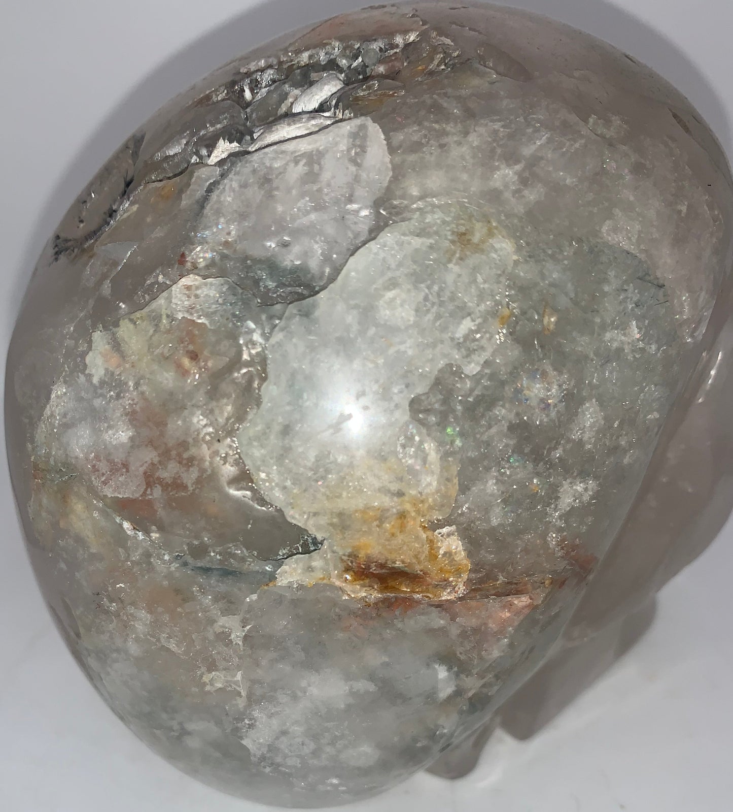 6.3" Quartz, Green Tourmaline & Chlorite Skull w/ Rainbows