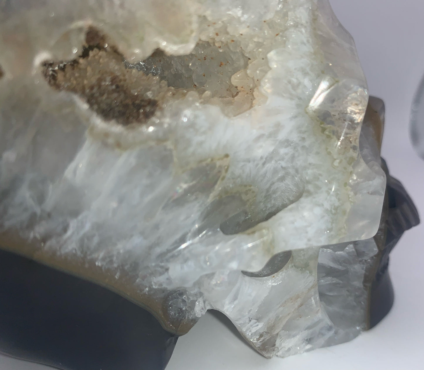 5.4" Agate and Quartz Geode Skull w/ Rainbows
