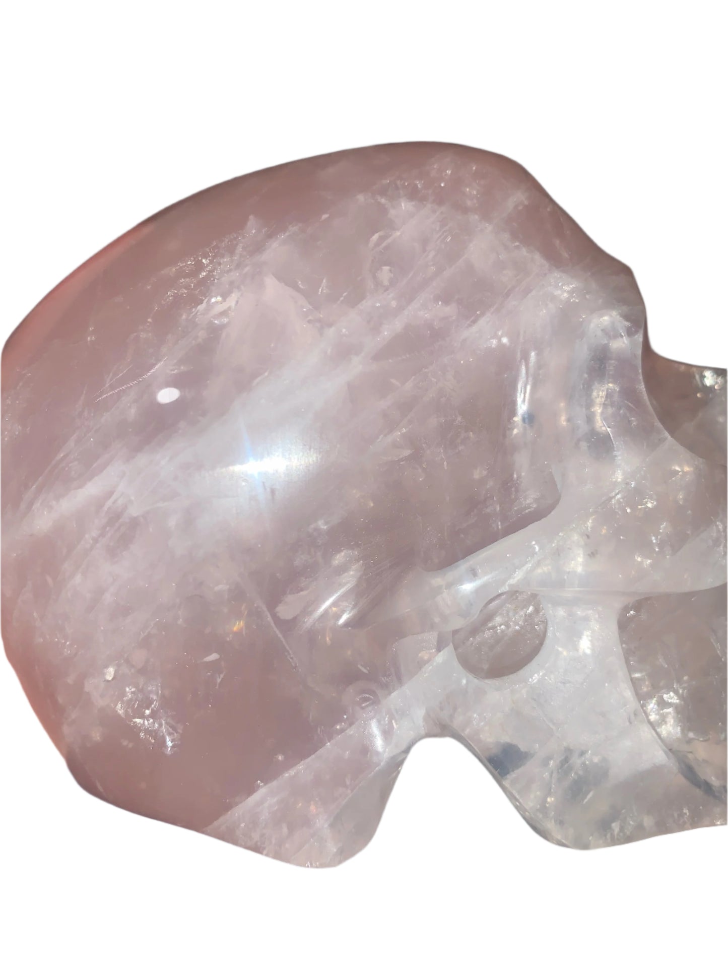 5.3" Rose Quartz Skull w/ Rainbows