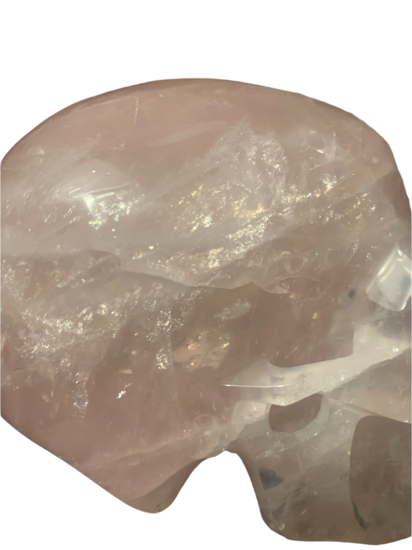 5.3" Rose Quartz Skull w/ Rainbows