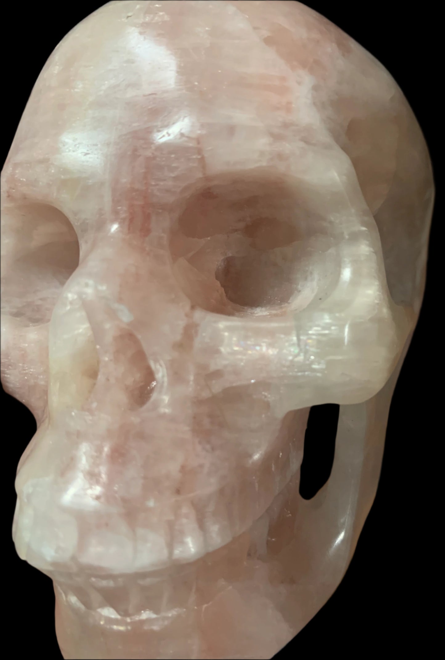 5.3" Pink Calcite Skull w/ Rainbows