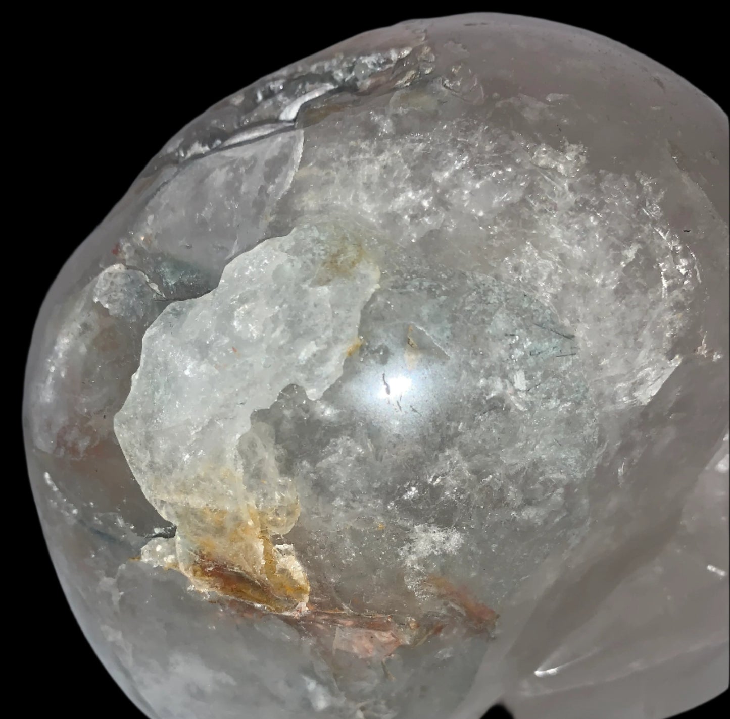 6.3" Quartz, Green Tourmaline & Chlorite Skull w/ Rainbows