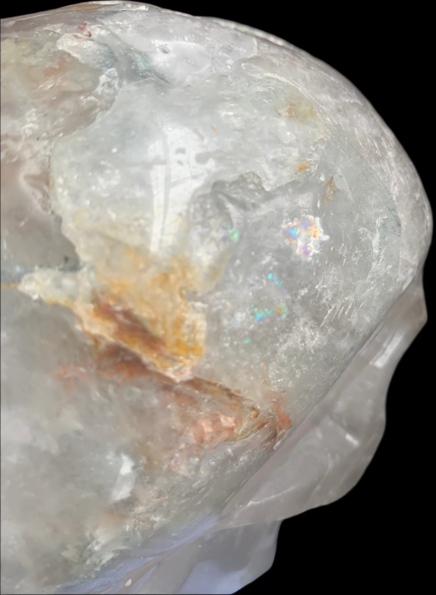 6.3" Quartz, Green Tourmaline & Chlorite Skull w/ Rainbows