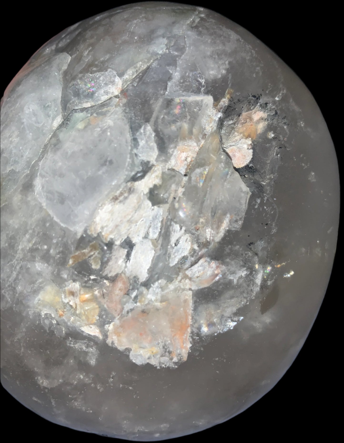 6.3" Quartz, Green Tourmaline & Chlorite Skull w/ Rainbows
