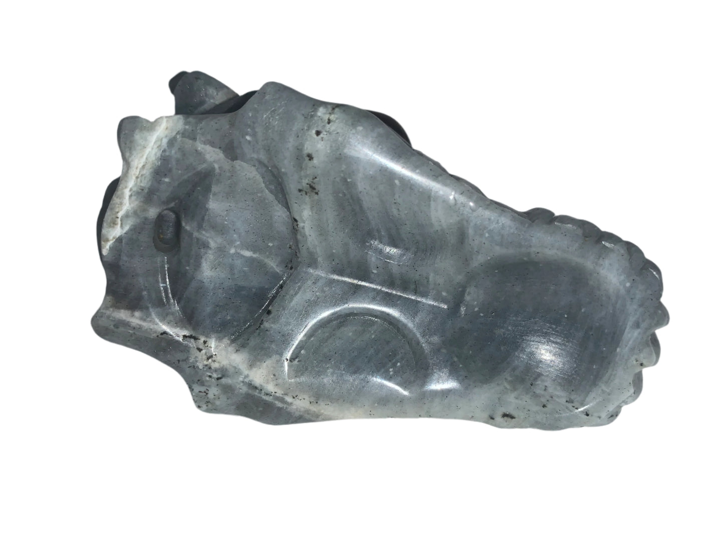 4.1" Labradorite Dragon Skull w/ Orange Chatoyancy & Tiger Eye Eyes