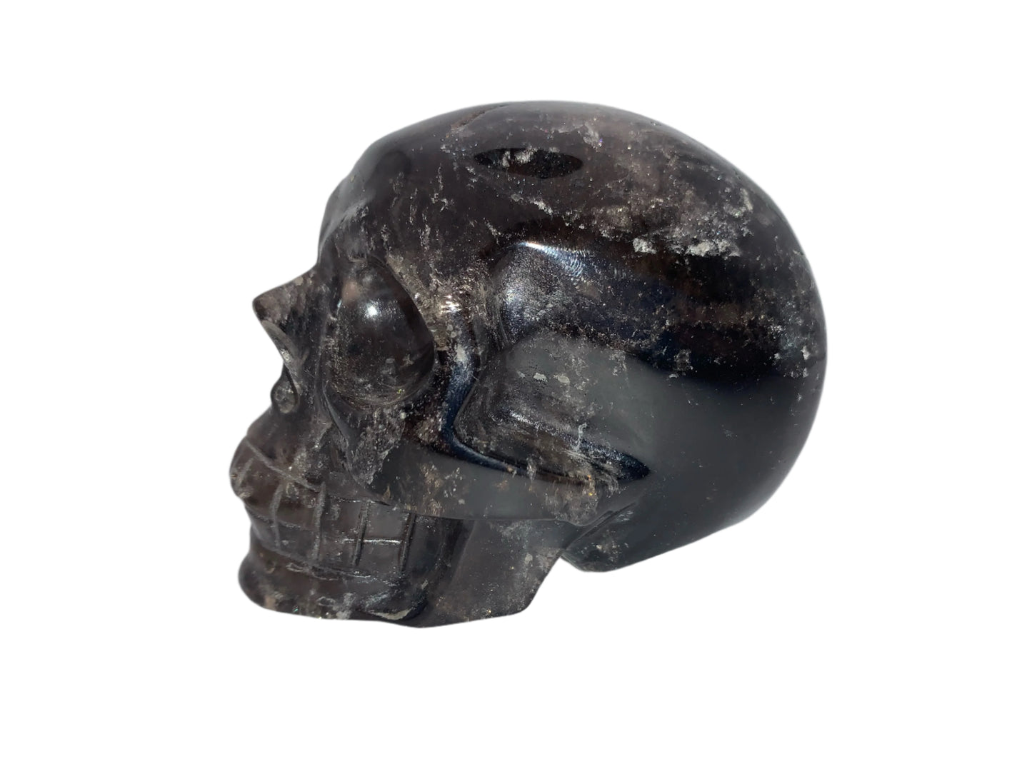 4.1" Morion Quartz Skull w/ Rainbows