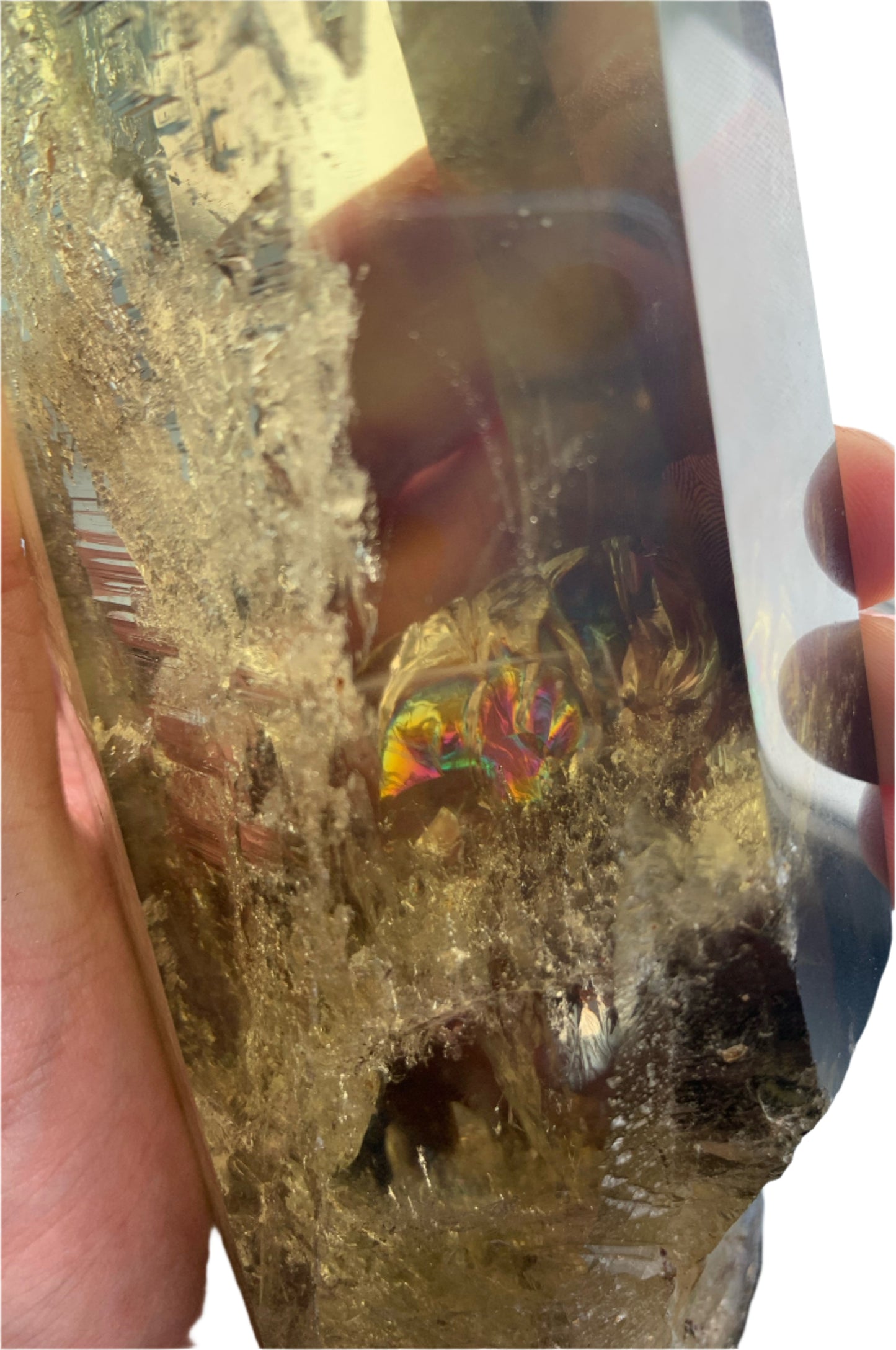8.125" Smoky Citrine Time Keeper Generator Obelisk w/ LOTS OF RAINBOWS