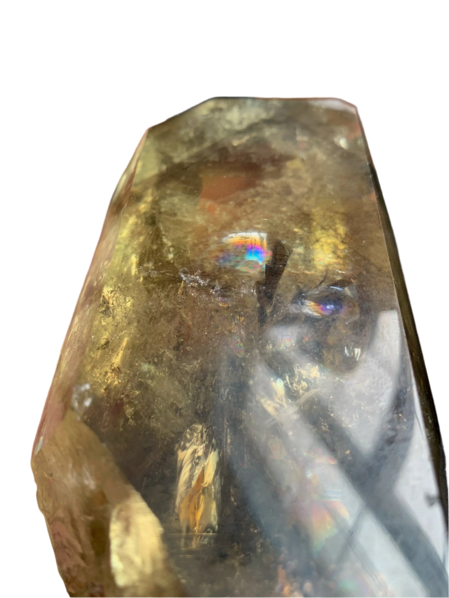 8.125" Smoky Citrine Time Keeper Generator Obelisk w/ LOTS OF RAINBOWS