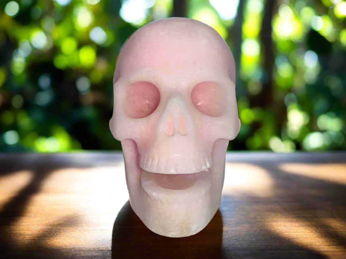 5.2" Rare Pink Aragonite Laughing Skull