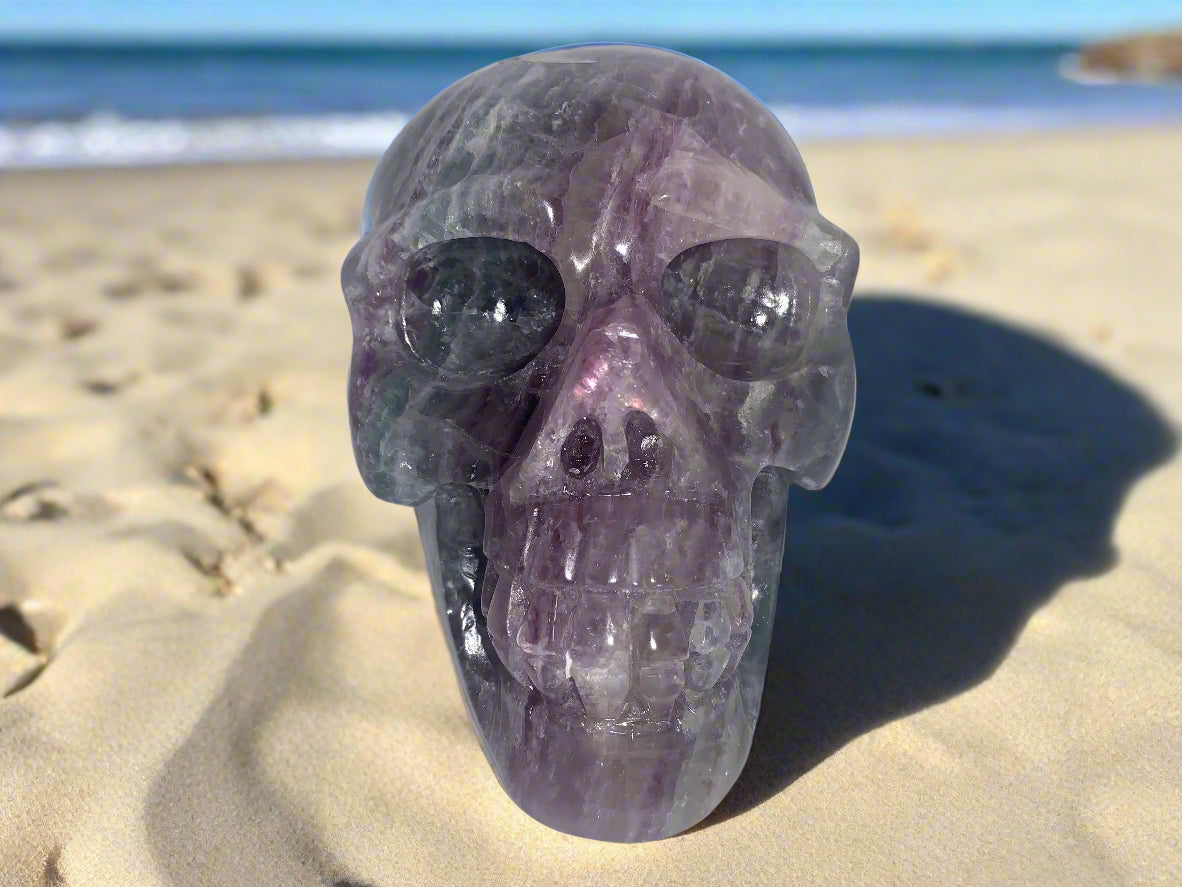 6" Rainbow Fluorite Skull w/ Rainbows