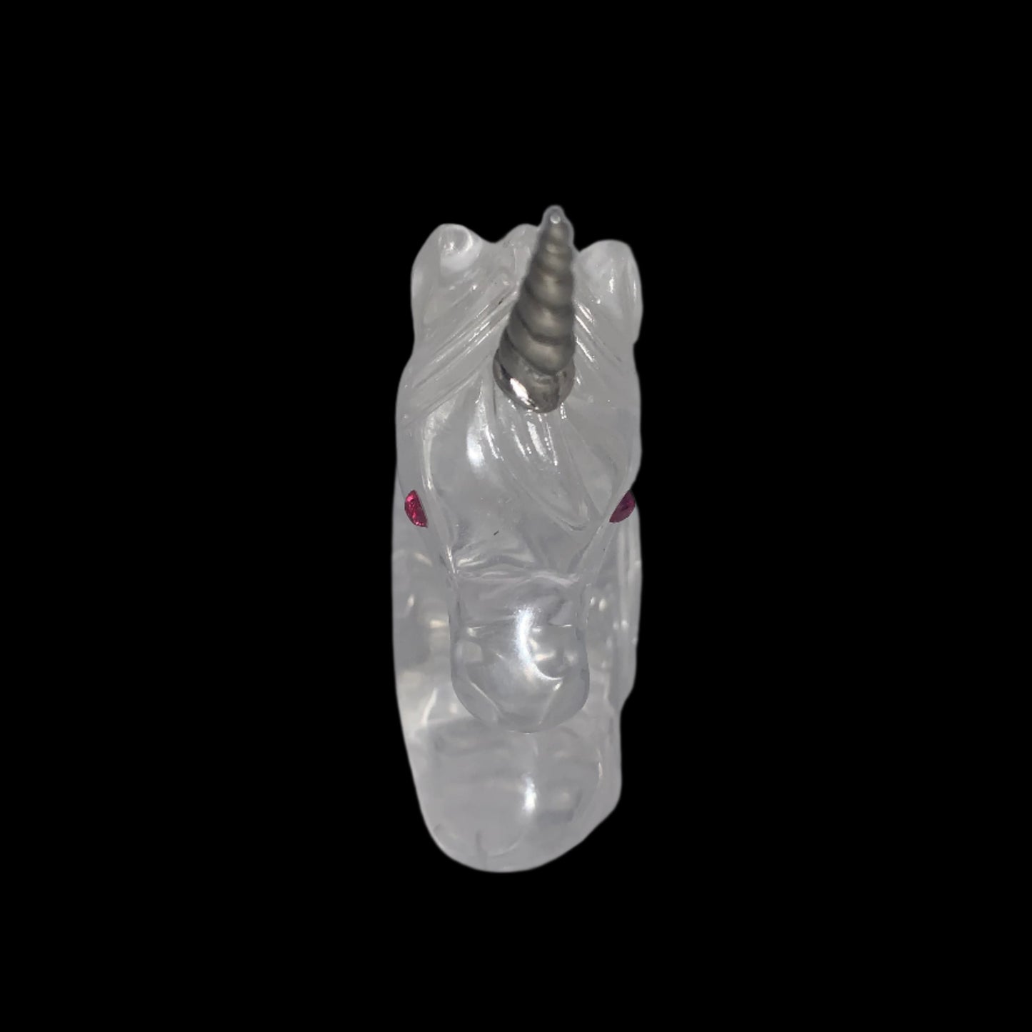 4.5" Quartz Sterling Horn Baby Unicorn w/ Garnet Eyes & Rainbows