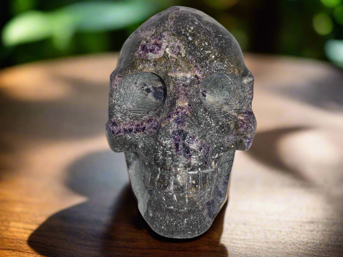 4.1" Purple Fluorite & Quartz Skull w/ Pyrite