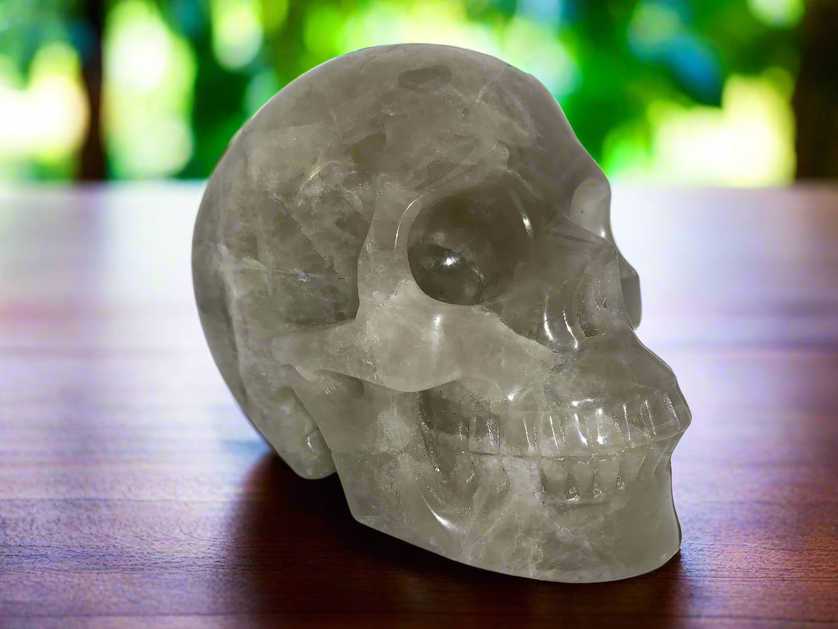 5.4" Citrine & Tourmaline Skull w/ Rainbows