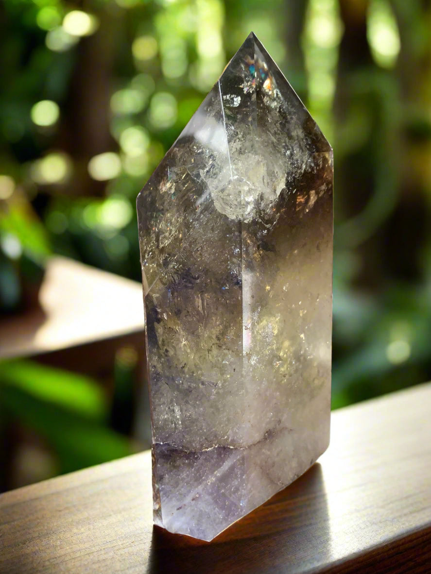 6.2" Smoky Citrine Channeler & Code Keeper Quartz Point w/ Rainbows