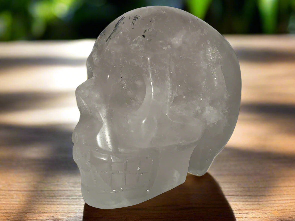 6.3" Quartz, Green Tourmaline & Chlorite Skull w/ Rainbows