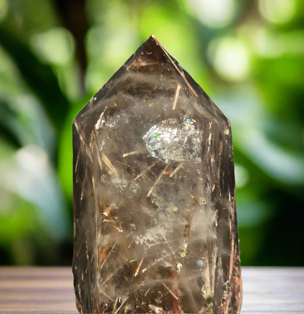 5.6" Rutilated Morion Quartz Point w/ Rainbows