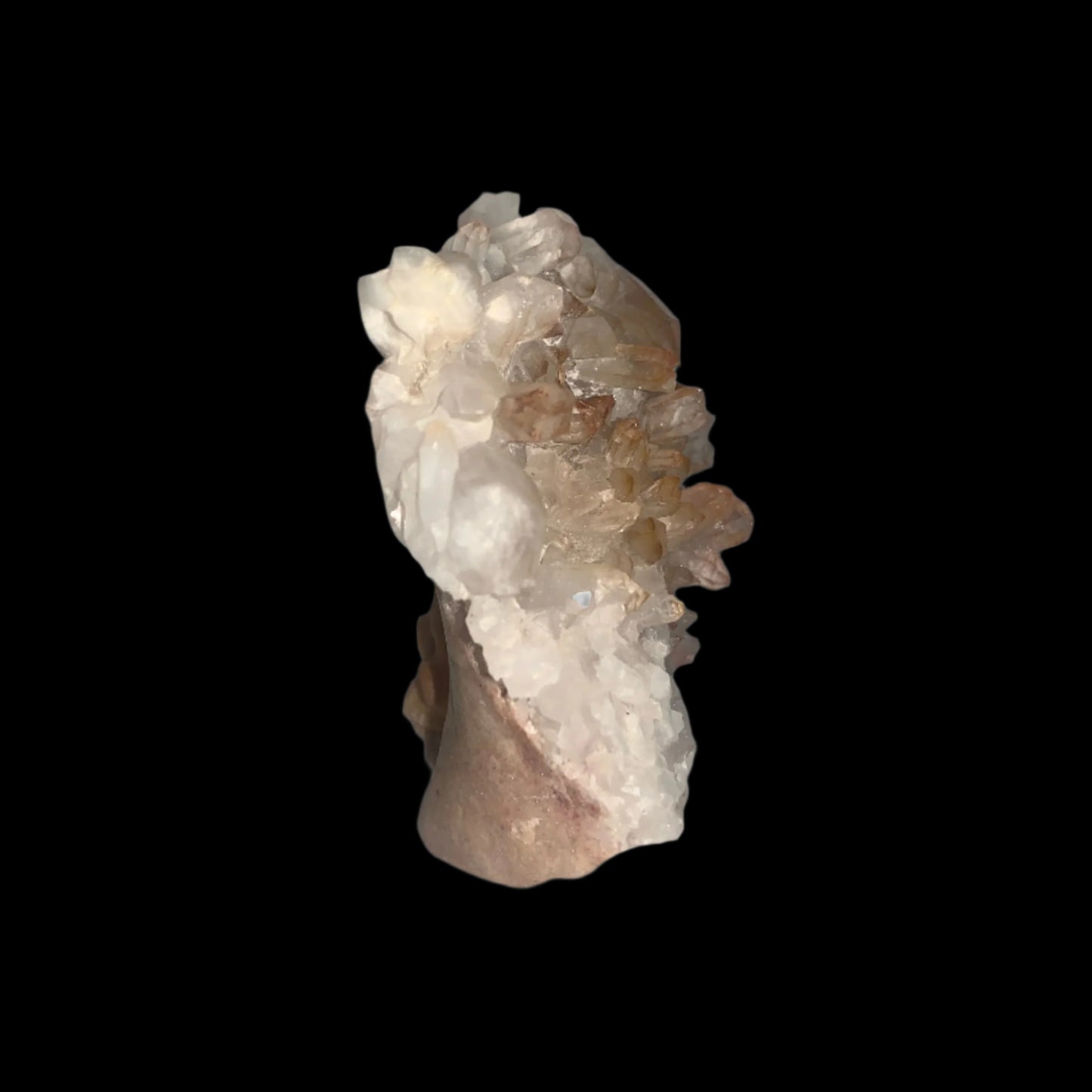 Quartz Cluster w Golden Healer Skull Carving on Matrix