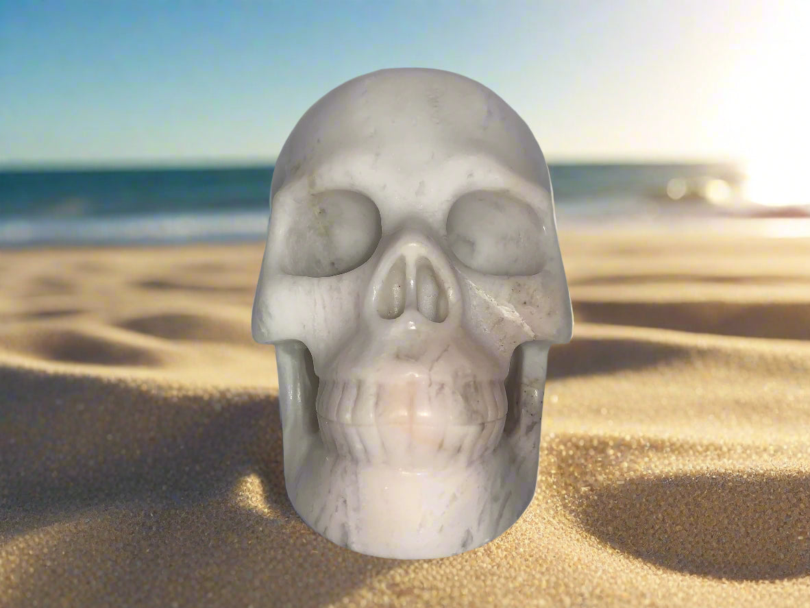 5.3" White Flower Agate Skull