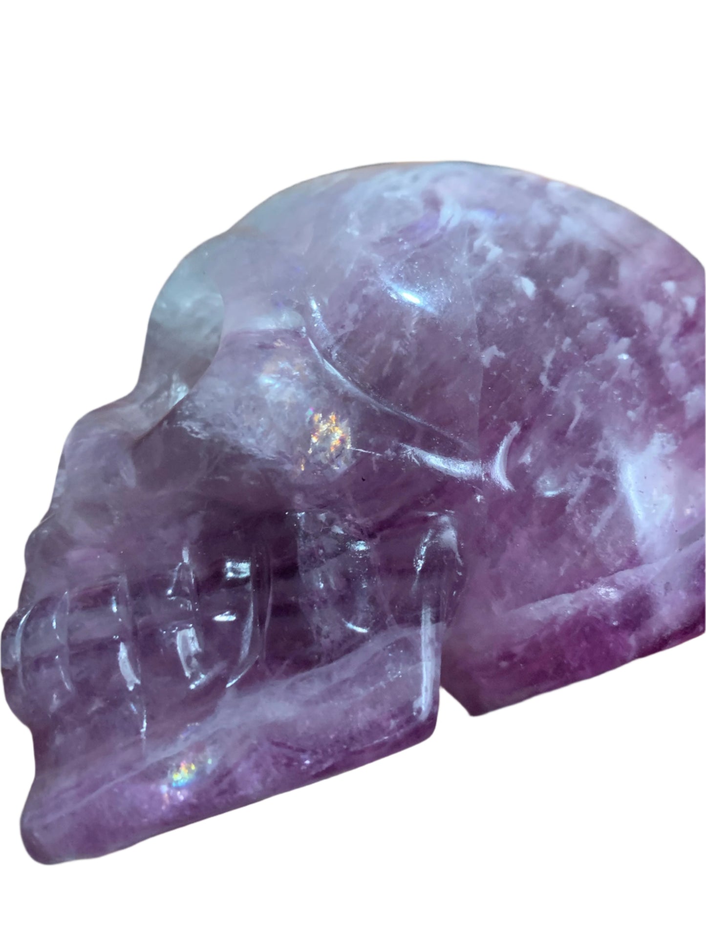 4.8" Rainbow Fluorite Skull w/ Rainbows