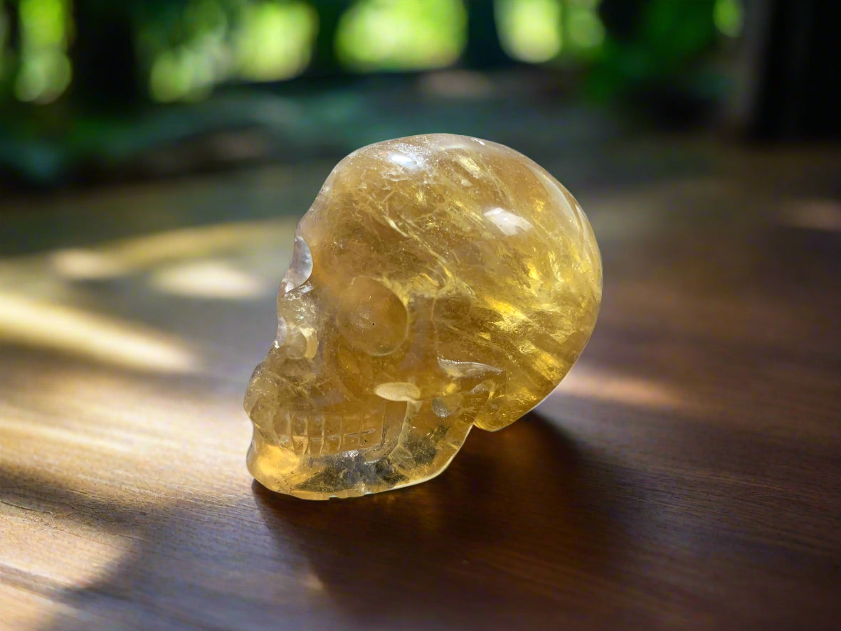 2.2" Golden Fluorite Skull w/ Rainbows