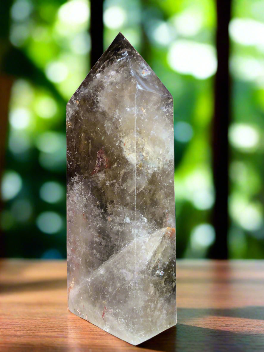 7.5" Smoky Quartz Hematoid Obelisk w/ Rainbows Everywhere