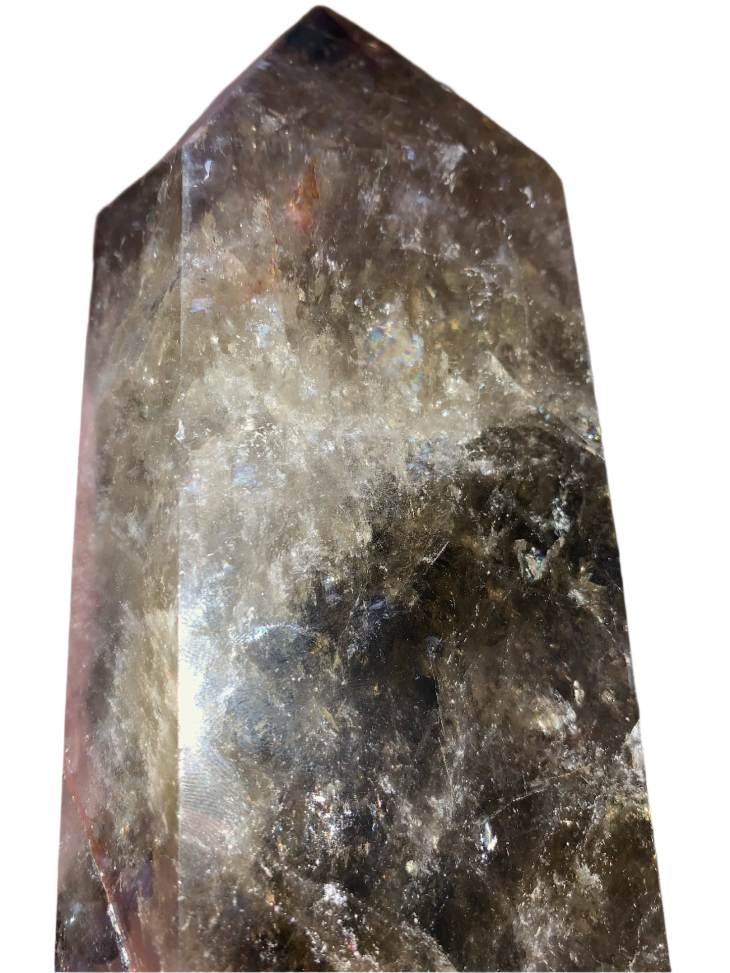 7.5" Smoky Quartz Hematoid Obelisk w/ Rainbows Everywhere