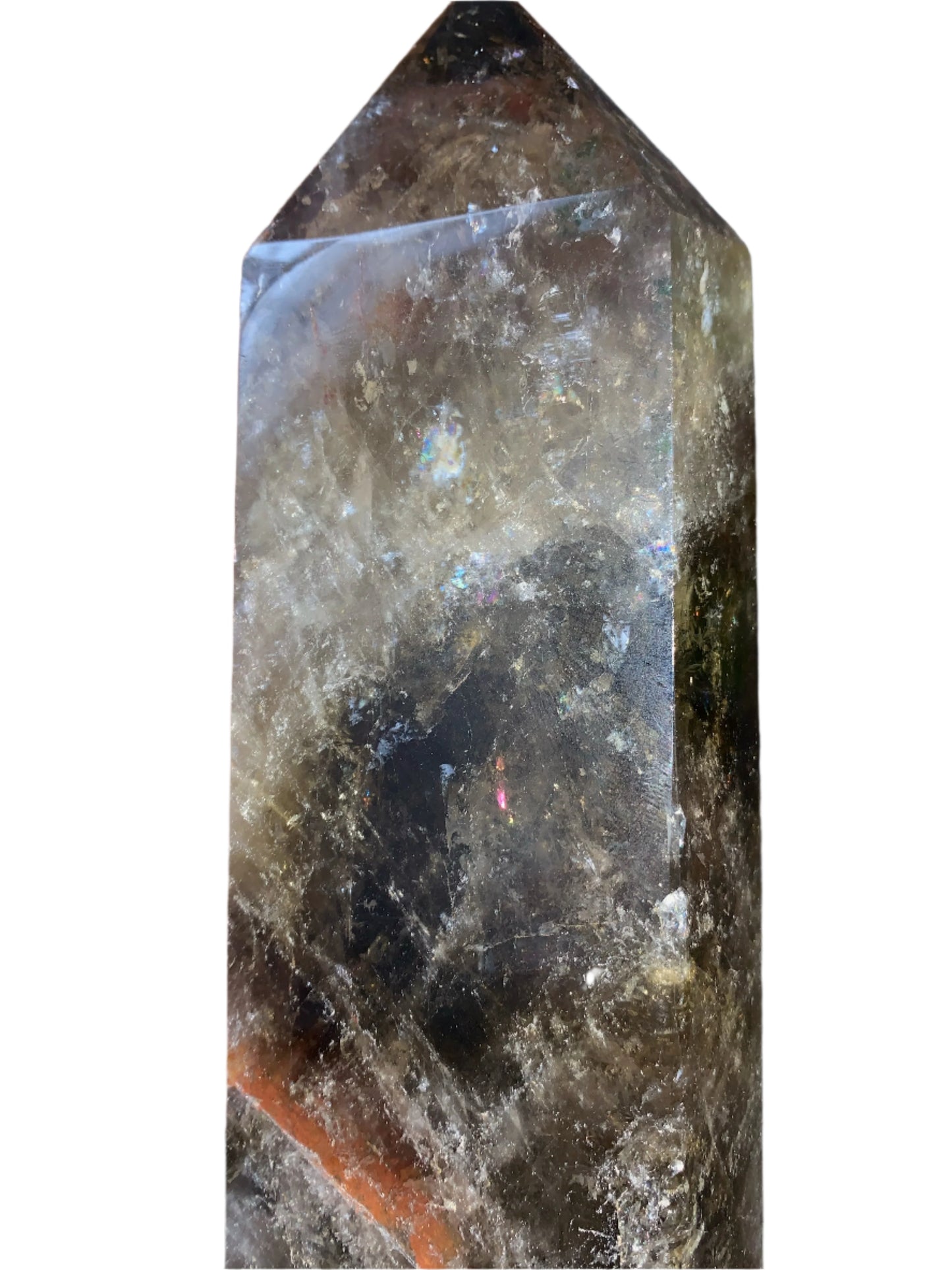 7.5" Smoky Quartz Hematoid Obelisk w/ Rainbows Everywhere